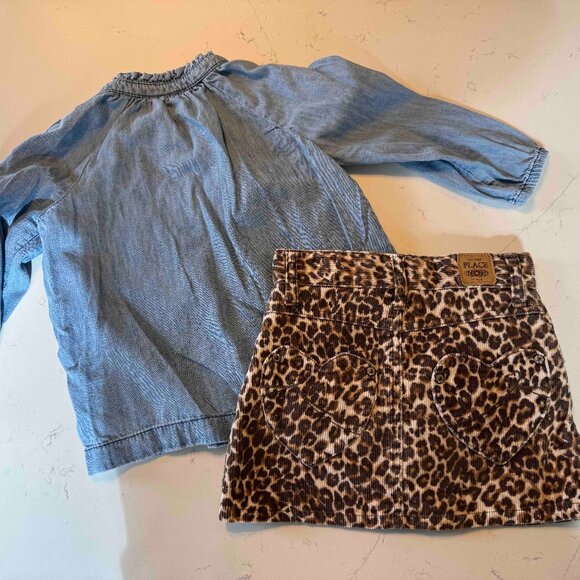 BUNDLE Gap Jean Top with Children Place Leopard Corduroy Skirt/Skort Size 3 - Picture 2 of 6